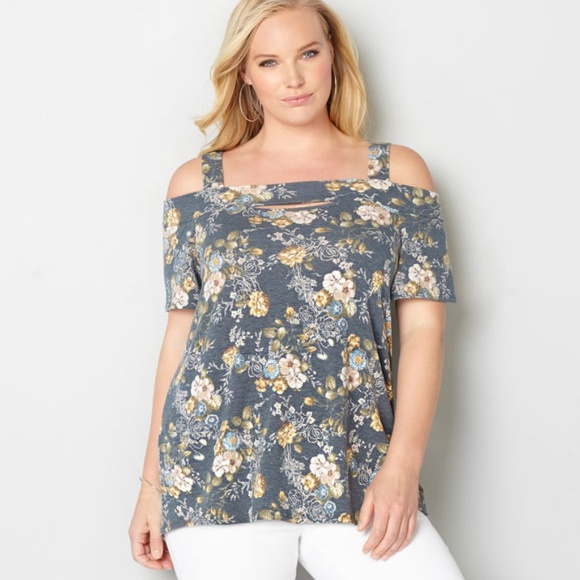 Avenue Tops - Cold Shoulder Floral Top